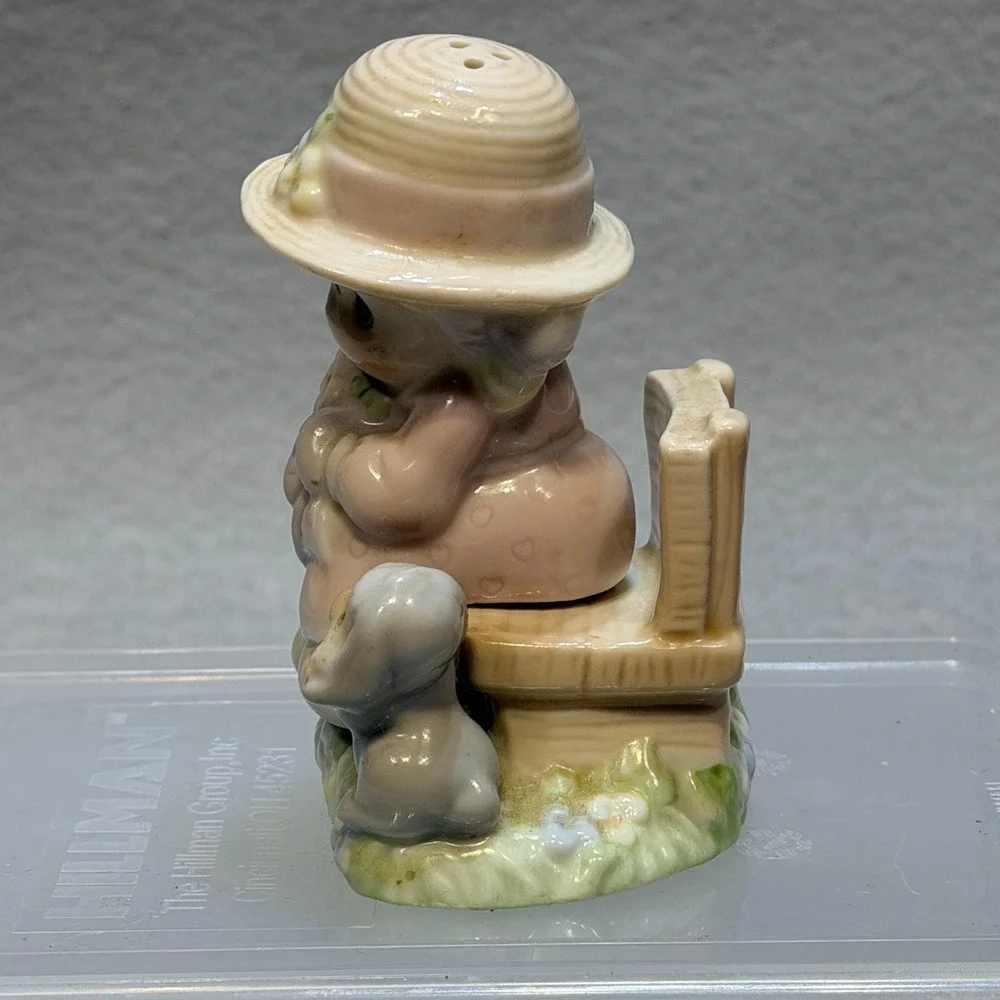 1997 Precious Moments Seasoned With A Smile Salt Pepper Shakers Girl Bench Puppy